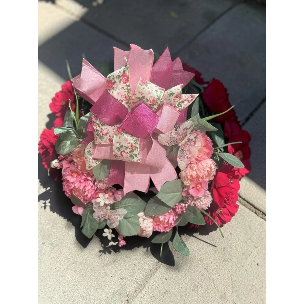 Butterfly Grapevine Wreath: Spring & Summer Pink Floral Door Decor
